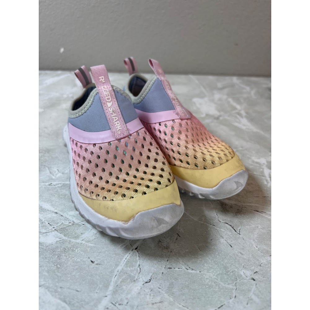 Rugged Shark Kids Aqua Water Shoes Slip On Size 9‎ Pink Yellow Blue Mesh